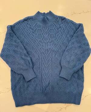 Talbots Plus Size 1X Blue Cable Knit Mock Neck Sweater
